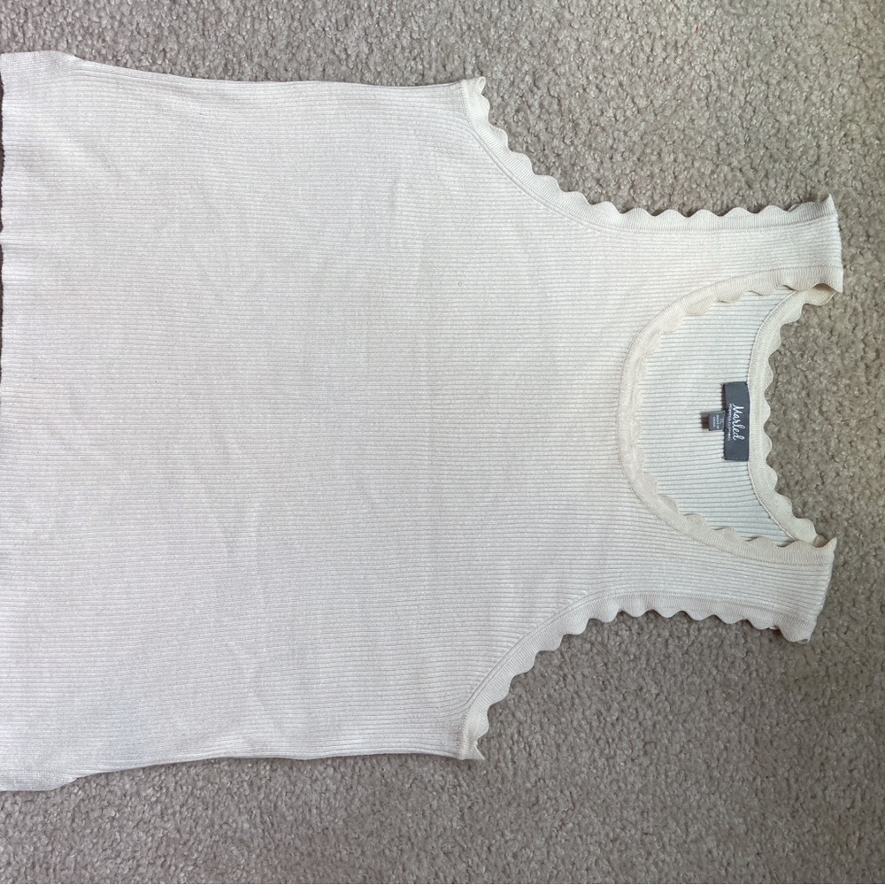 Marled Cream Scalloped Knitted Tank Top